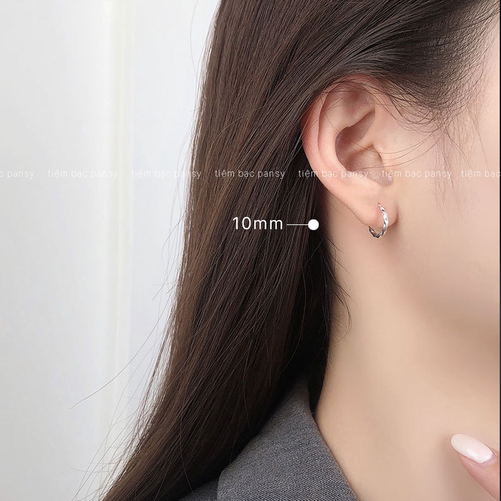 Khuyên tai bạc tròn xoắn chốt kín, bông tai nữ đẹp bằng bạc dạng khuyên tròn phay lấp lánh