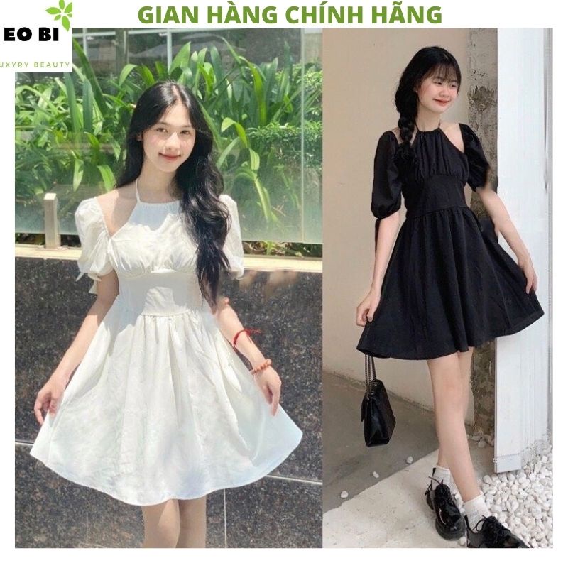 Váy babydoll cổ yếm kiểu dáng ulzzang vintage tiểu thư bánh bèo dễ thương đầm dự tiệc  -EOBI