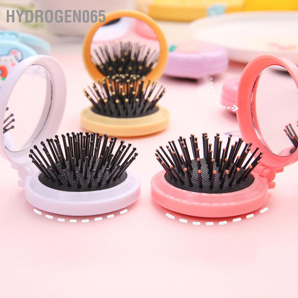Gấp Lược đệm không khí với gương Hoạt hình dễ thương Bàn chải tóc massage cầm tay chống biến dạng Hydrogen065