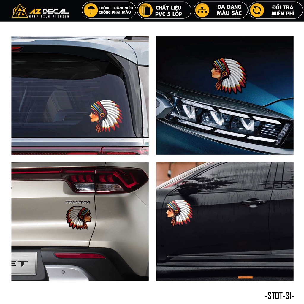 Tem Dán Xe Ô Tô Hình Nữ Thổ Dân | STOT-31 | Sticker Decal Dán Trang Trí Sườn Cản Sau Capo Đèn Oto Xe Hơi Xe Tải