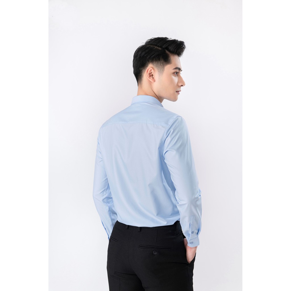 Áo sơ mi nam dài tay màu xanh nhạt vải sợi sồi modal dáng slimfit trẻ trung S186
