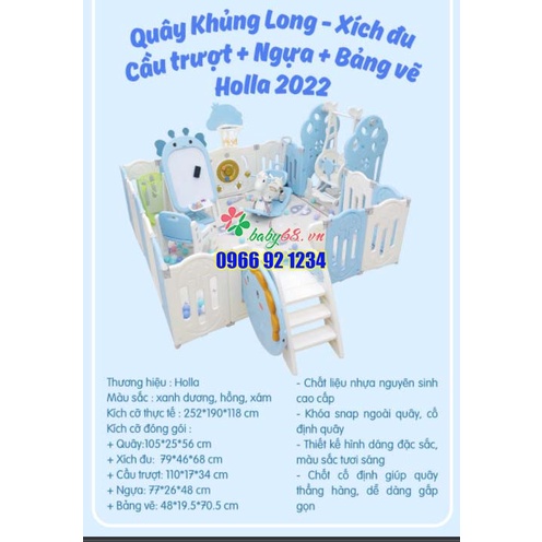 Quây Khủng Long full Holla 2022 Xích đu + Cầu trượt + ngựa + bảng vẽ