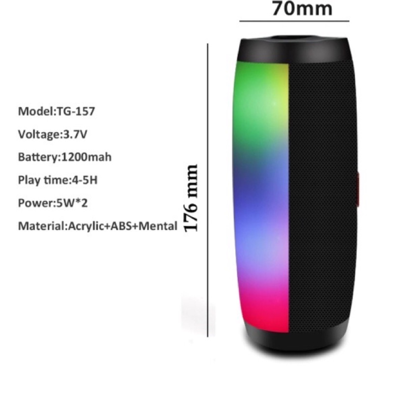 Loa Bluetooth TG 157 Loa Bluetooth Mini Không Dây có Đèn Led Theo Âm Nhạc, Âm Thanh Sống Động, Pin Cực Khoẻ Thiết Kế Mới