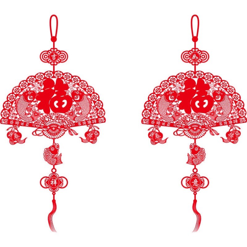 Decal trang trí Tết - Dây Quạt xoè đỏ chào Xuân