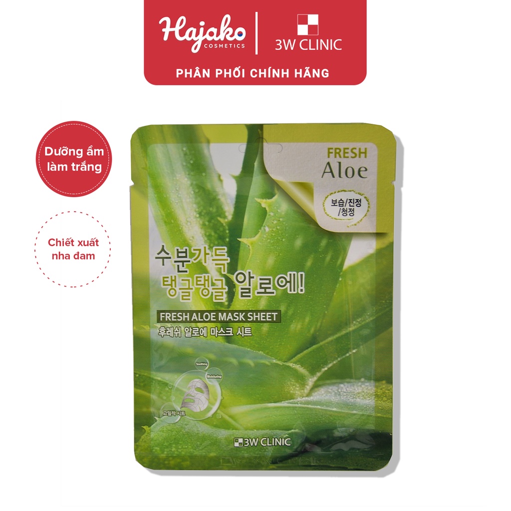 Mặt nạ dưỡng ẩm và làm trắng chiết xuất từ lô hội Hàn Quốc 3W Clinic Fresh Aloe 23ml HAJAKO