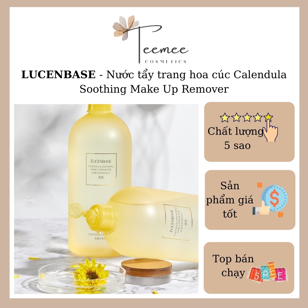 Nước tẩy trang hoa cúc Lucenbase Calendula Soothing Make Up Remover 500ml làm sạch dịu da