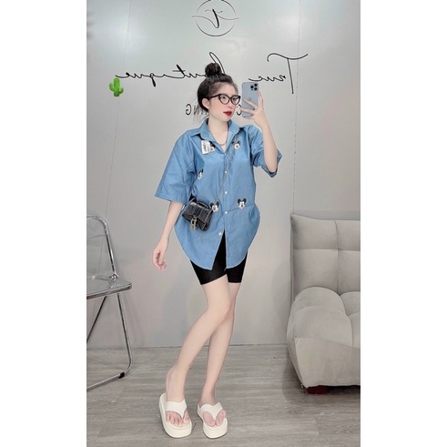 Sét sơ mi jean mickey + Ngố