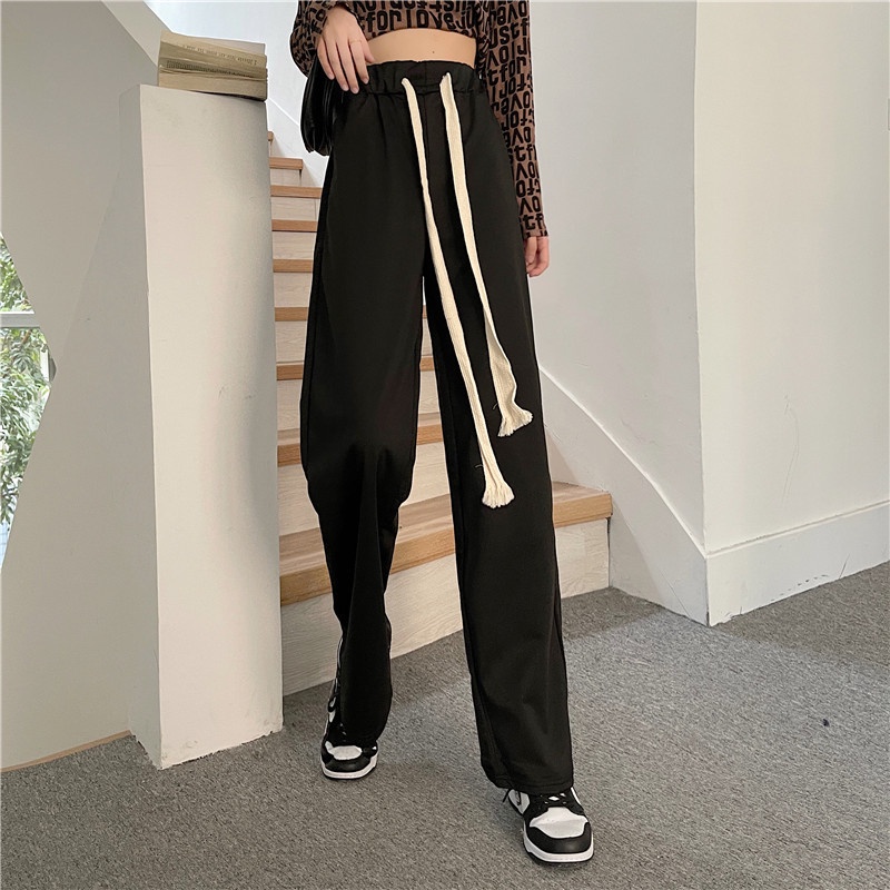 Quần dài lưng cao dáng rộng phối dây rút thời trang cá tính cho nữ
