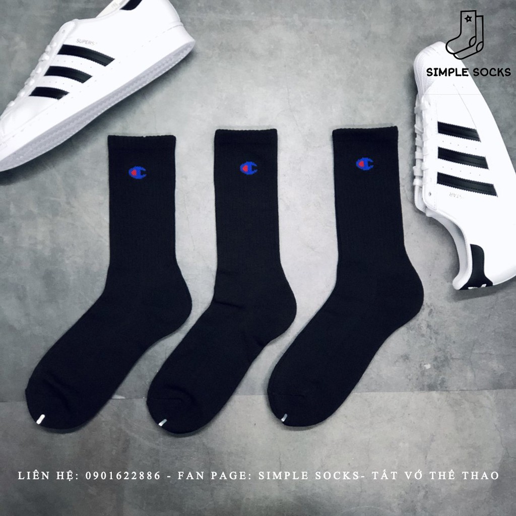 Vớ Champion Crew Socks Cổ Cao Có Đệm Gót Chân Thoáng Khí Khử Mùi💖SIMPLE SOCKS💖Tất Vớ Thể Thao Nam Nữ Champion Thời Trang