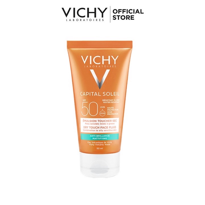 Kem chống nắng không màu không gây nhờn rít Vichy Capital Soleil Mattifying Dry Touch Face Fluid SPF50 UVB+UVA 50ml