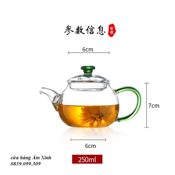 Bình thủy tinh pha trà có lưới lọc dung tích 250 ml