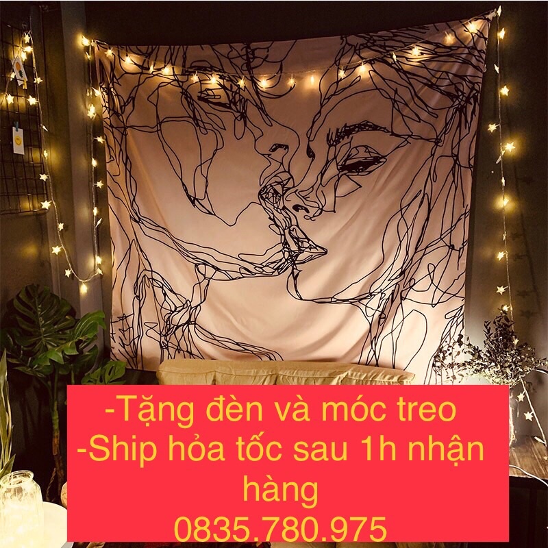 Tranh vải treo tường khổ lớn tặng đèn và móc treo