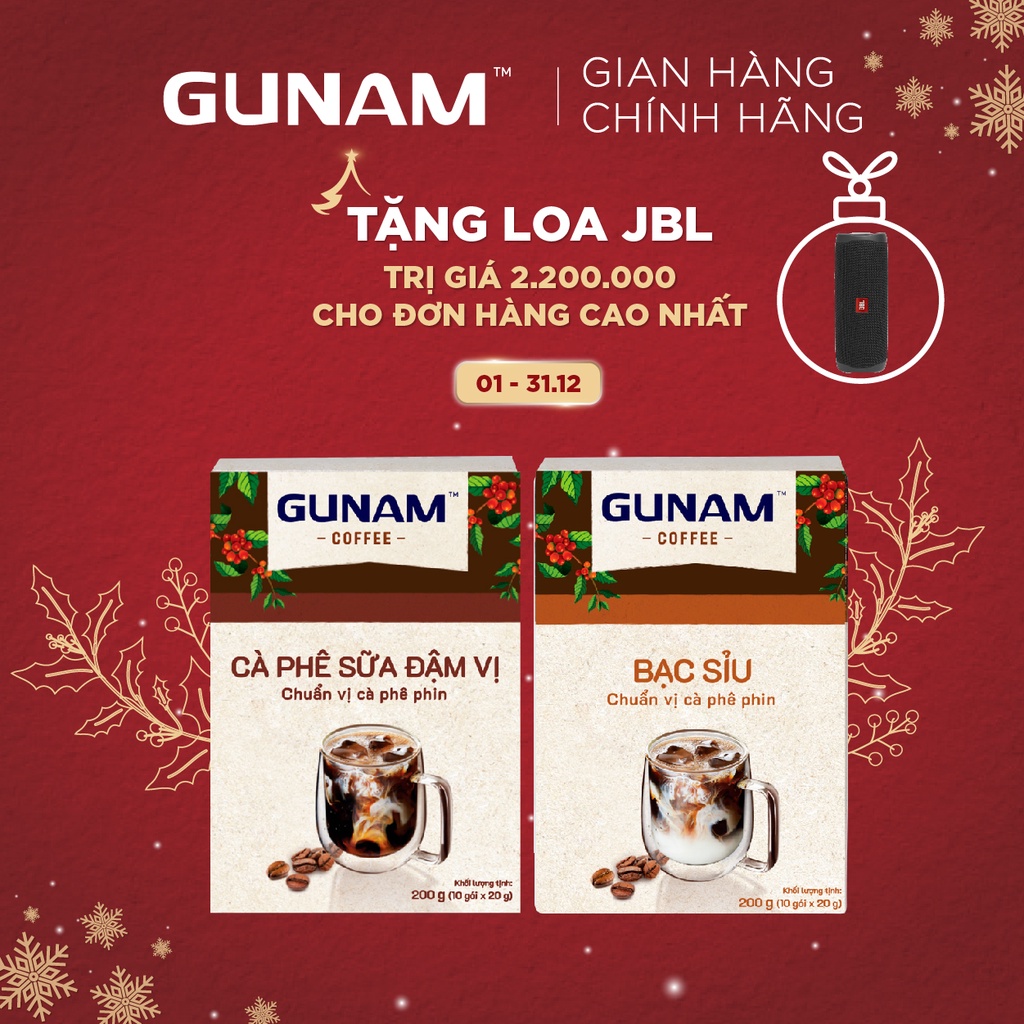 Combo Nguyên vị- cà phê hoà tan GUNAM bạc sỉu (10 gói x 20g) + cà phê hoà tan GUNAM đậm vị (10 gói x 20g)