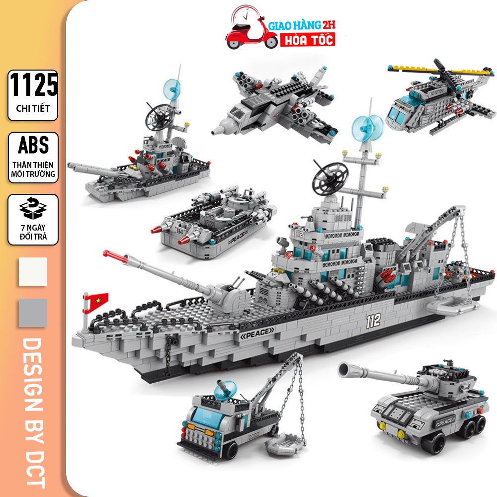 Bộ lắp ghép Lego Tàu Chiến Hạm 3 tầng siêu khủng, Lego Máy Bay Trực Thăng