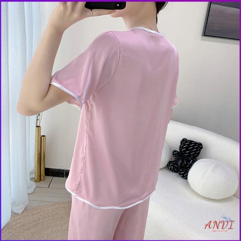 Đồ Bộ Pijama Nữ ANVI Bộ Pijama Lụa Satin Màu Trơn Form Dáng Rộng Đồ Lụa Mặc Nhà Cho Nữ. . | BigBuy360 - bigbuy360.vn