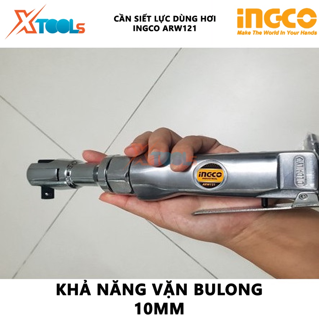 Cần siết lực INGCO ARW121 | cần siết 2 chiều dùng khí Lực siết 68 N.m, Tốc độ không tải 160 vòng/phút, 254x40x50mm cờ lê