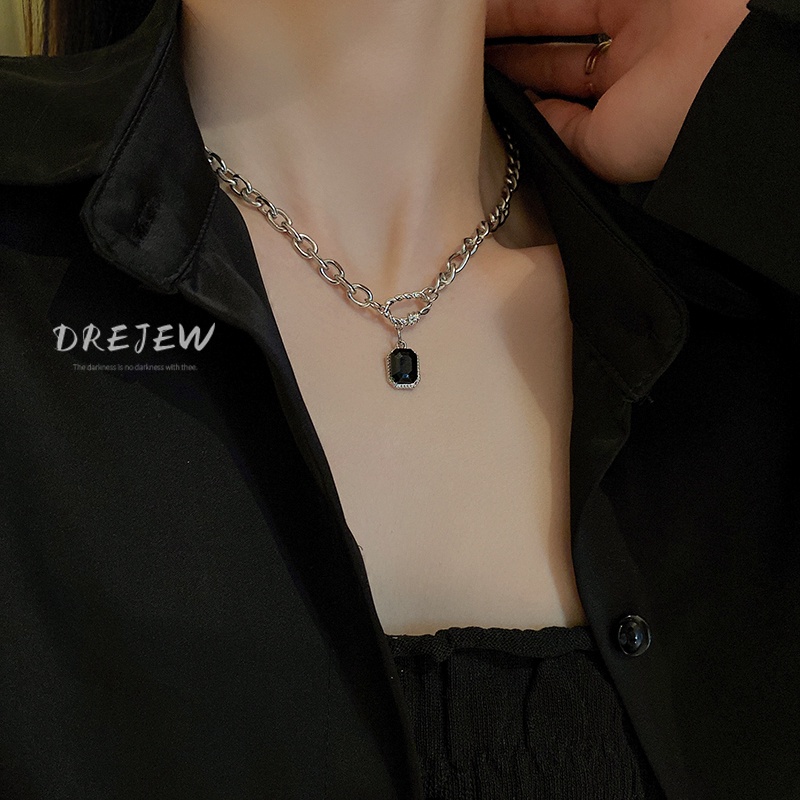 DREJEW Dây Chuyền Thép Titan Mặt Vuông Đính Đá Phong Cách Hip Hop Hàn Quốc Cá Tính