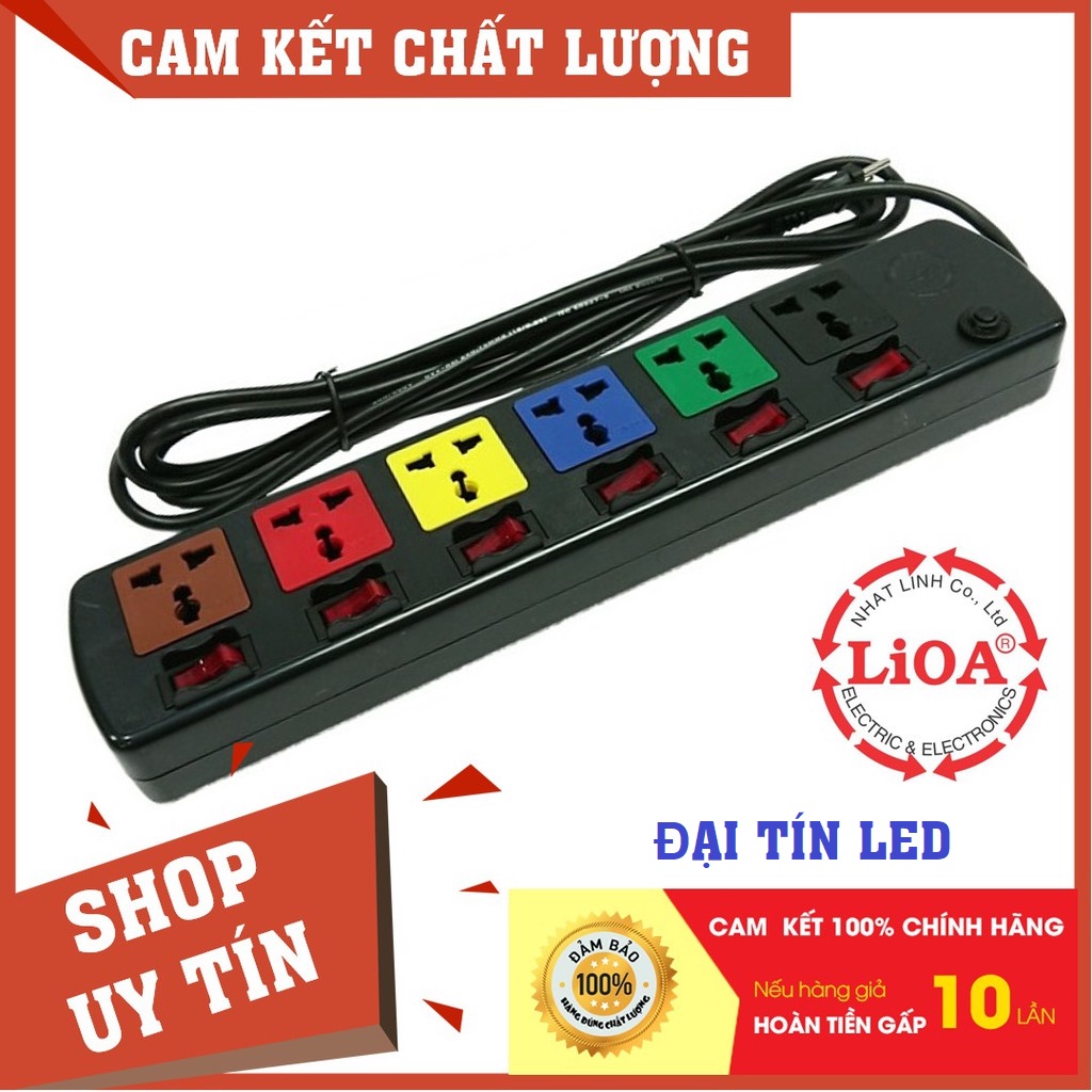 Ổ cắm điện 6 lỗ 6 công tắc LIOA, ~2000W, dây dài 3m