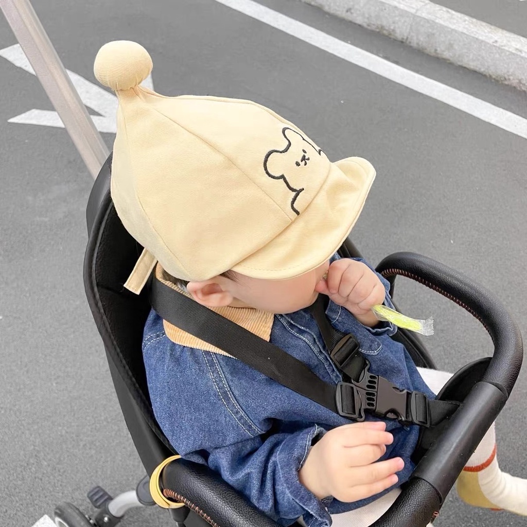 Mũ lưỡi mềm thêu gấu chóp tròn dành cho bé trai và bé gái 9m-2y