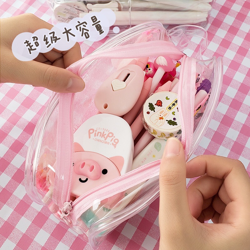 [Hàng mới về] Túi đựng mỹ phẩm sức chứa lớn chất liệu pvc trong suốt phối kim tuyến nước lấp lánh thiết kế dễ thương