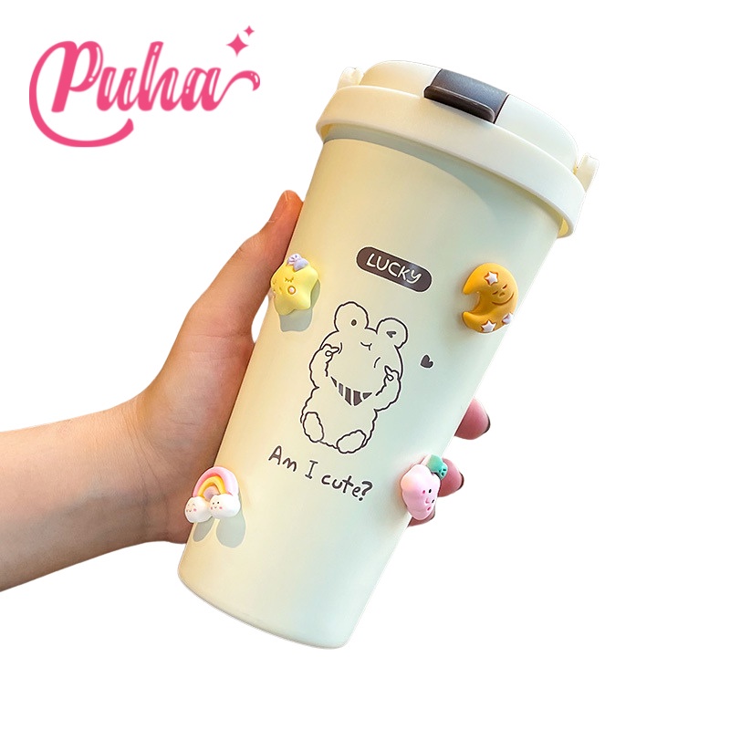 Bình giữ nhiệt PUHA chất liệu inox 304 giữ nóng lạnh, bình nước có ống hút dung tích 500ml