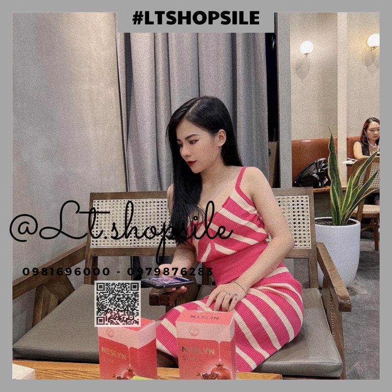 Set Váy Len Hai Dây Kẻ Màu Hồng Pink Cực Yêu Luôn, Len dày loại một V065