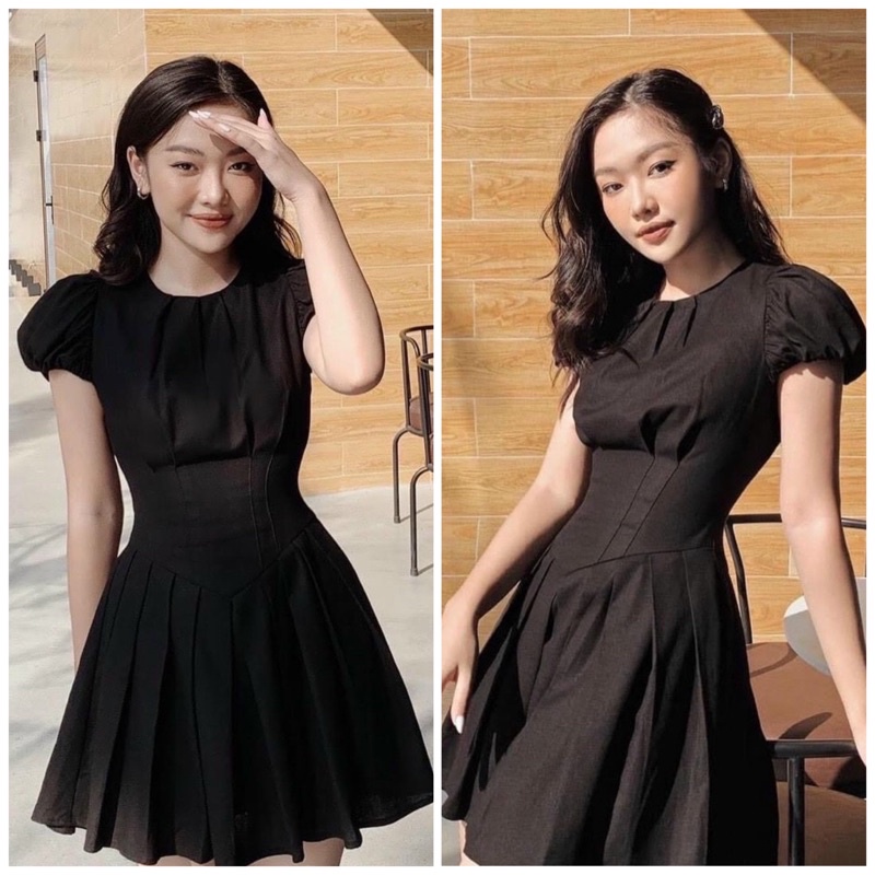 Đầm đen tùng xếp li form ngắn