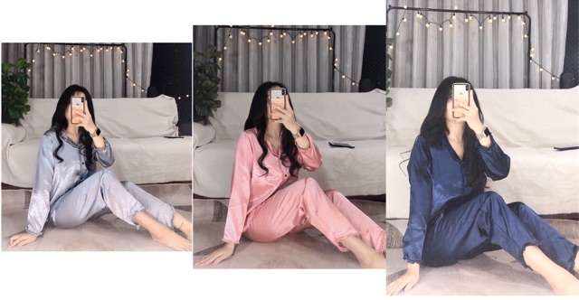 Đồ bộ pijama Lụa viền bèo-Tay dài Quần dài | BigBuy360 - bigbuy360.vn