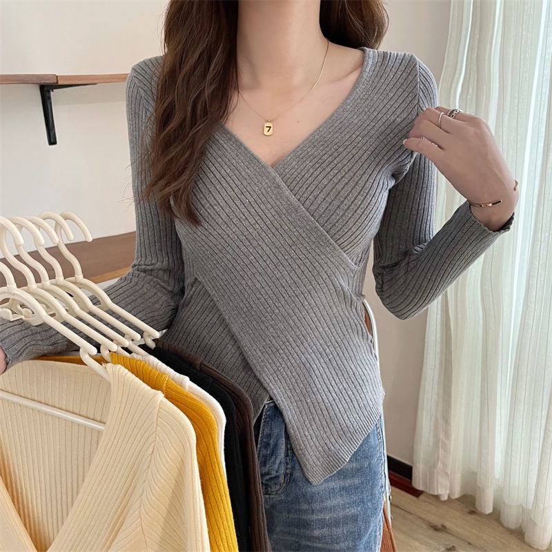 Áo len tay dài cổ chữ V thời trang thu đông cho nữ