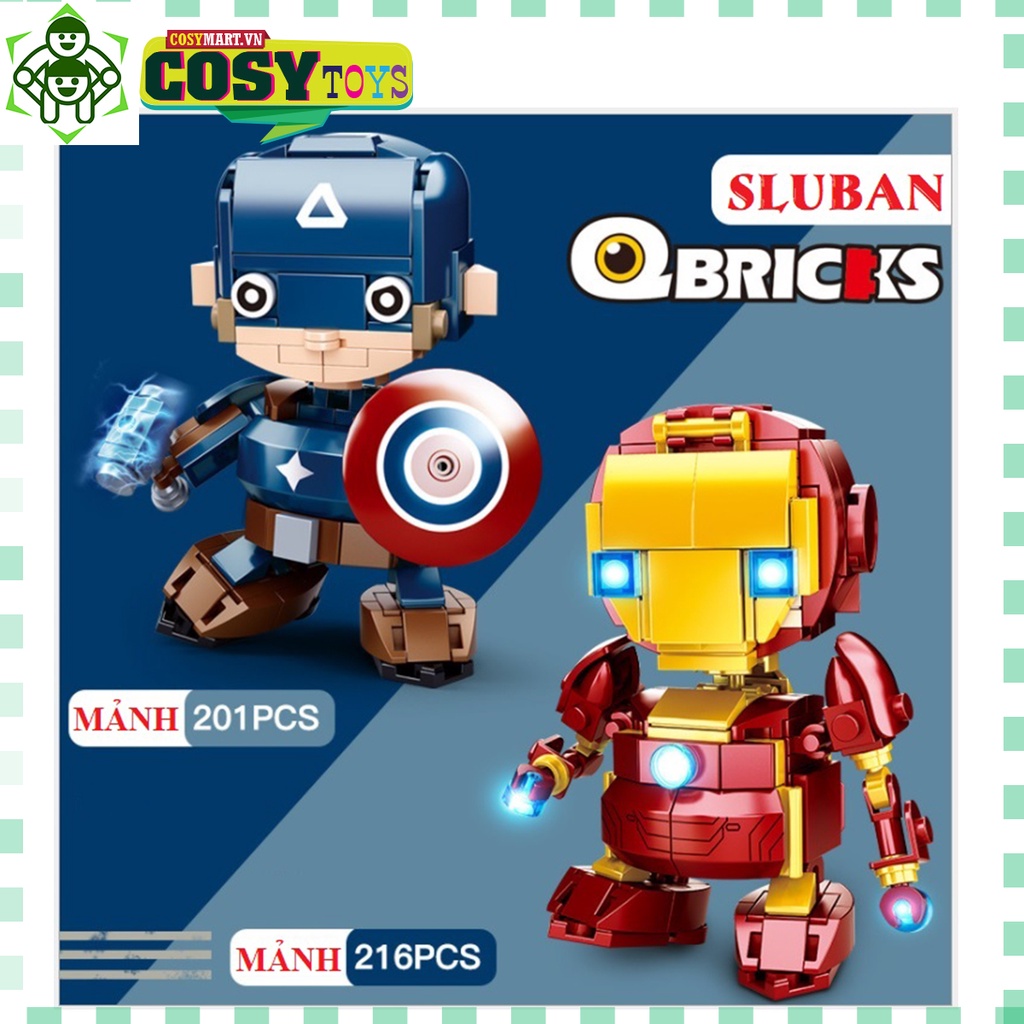 Đồ chơi lắp ghép xếp hình Iron Man của phe Avenger với 216 mảnh ghép, mẫu lớn, khớp có cử động được và nhiều chi tiết ch