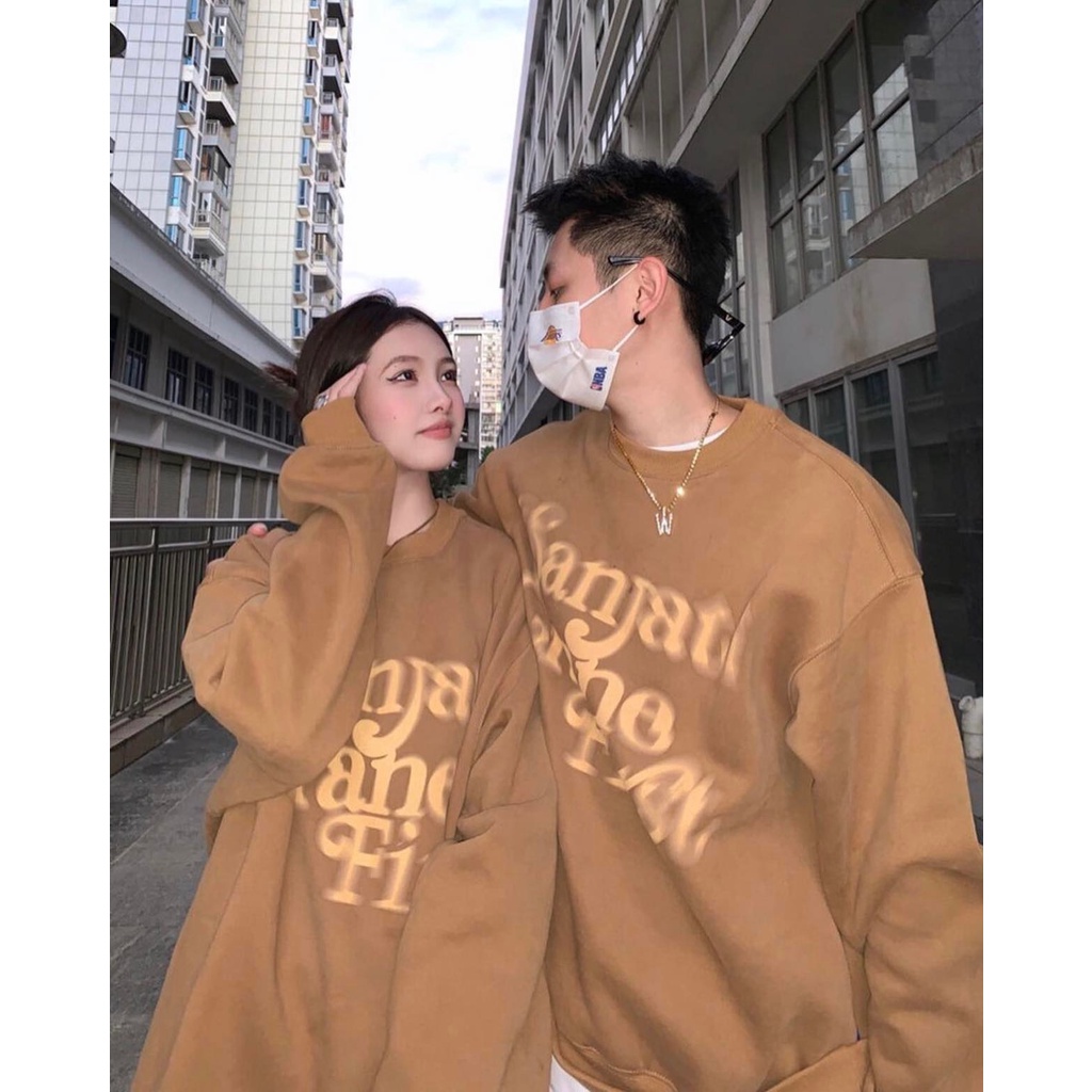 Áo Sweater Chữ Unisex CHICCLOTHES ♥️ Nỉ dáng rộng chữ Sanjati Grane First mặc đôi màu Nâu hottrend Ulzzang