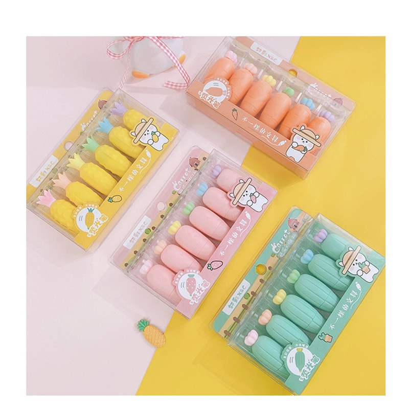 Set 6 bút đánh dấu RUIXIANG màu sắc khác nhau thiết kế trái cây củ quả hoạt hình tùy chọn đáng yêu