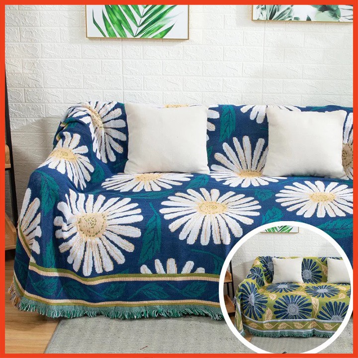 Khăn phủ sofa,Thảm Vintage Vải Cotton Cao Cấp Hoa Cúc Họa Mi size 90*90