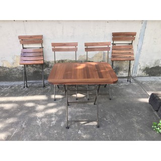 Bàn mini cafe xếp gỗ chân sắt sơn tĩnh điện