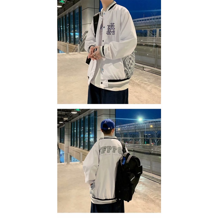 Áo khoác ngoài bomber nam,Áo bóng chày nam jacket form rộng phối họa tiết bên hông thêu chữ thời trang ulzzang hàn quốc