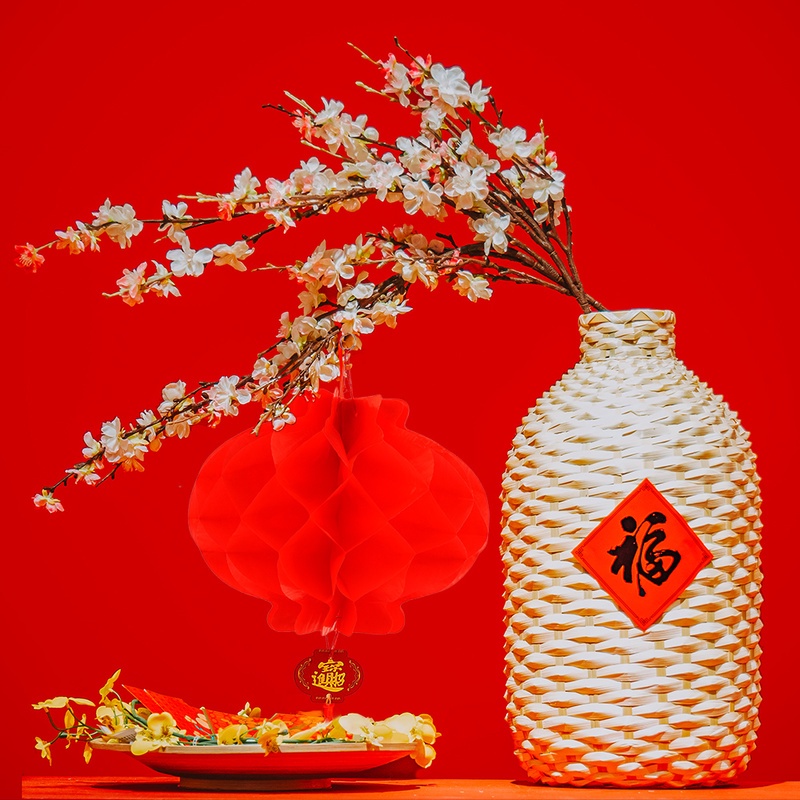 Đèn lồng tổ ong đỏ phong cách trung quốc / đèn lồng giấy thủ công chất lượng cao / đèn lồng giấy nhựa không thấm nước có thể tái sử dụng để trang trí nhà năm mới