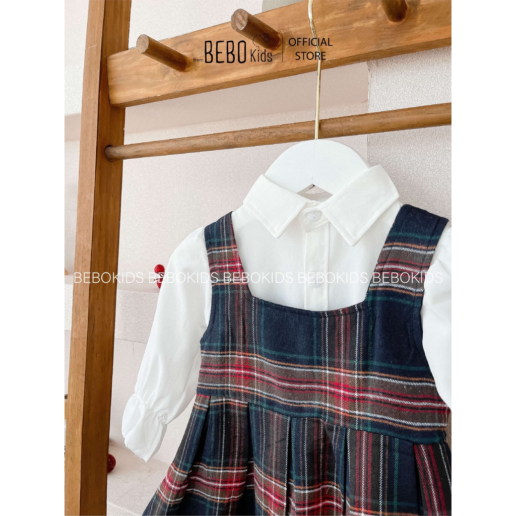 Set váy đầm cho bé gái thiết kế sơ mi phối váy yếm caro công chúa mùa xuân 10-22kg A10
