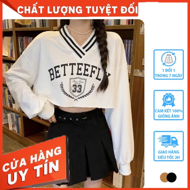 Áo croptop form rộng dài tay Hàn Quốc, Áo croptop nữ cổ tim ulzzang CT33 - MaoMao - Hàng nhập khẩu