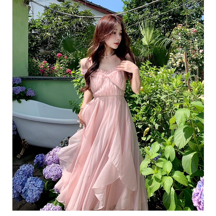 Váy đi biển nữ đi chơi di biên sang chảnh maxi dự tiệc tiểu thư kiểu Hàn Quốc DK10T201
