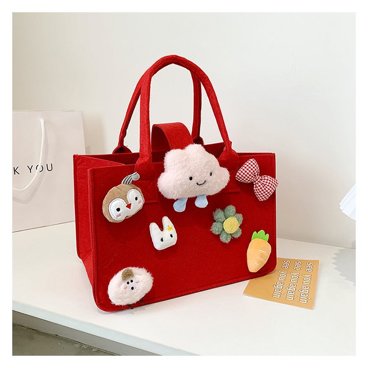 Túi xách vải nỉ mềm dáng vuông nhỏ kiểu hoạt hình dễ thương phong cách cho bé gái TBB24