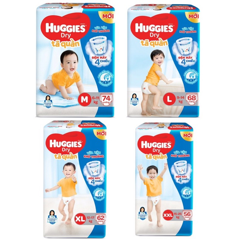 Tã quần Huggies Dry gói cực đại L68 / XL62 / XXL56 đệm mây mới