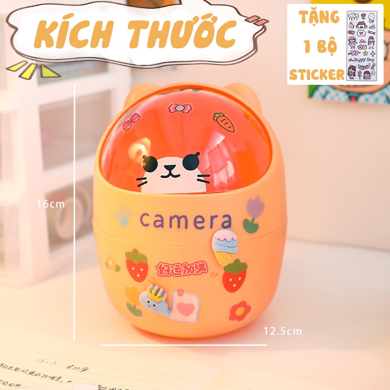 Thùng Rác Nhỏ Để Bàn, Thùng Rác Mini Trang Trí Decor Siêu Xinh, Hộp Đựng Bút Xinh Xắn Nắp Hình Gấu Cute