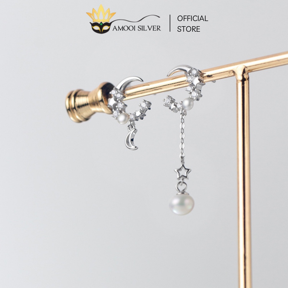 Bông Tai Bạc S925 Dáng Tua Dài Mẫu Mặt Trăng Tua Rua - Amooi Silver AB191
