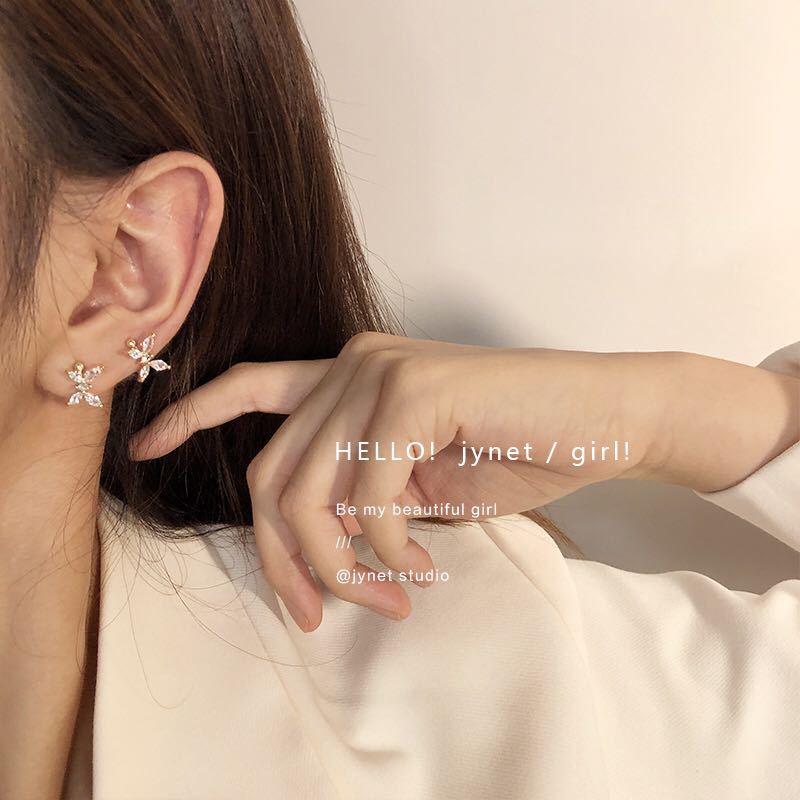 Khuyên Kẹp Vành Tai Hình Hoa/Bướm Đính Đá Zircon Phong Cách Nhật Bản Cho Nữ