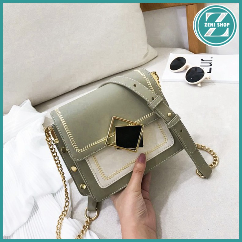 Túi đeo chéo nữ khóa vuông, túi xách nhiều ngăn tiện lợi, kiểu dáng thời trang, dễ phối đồ