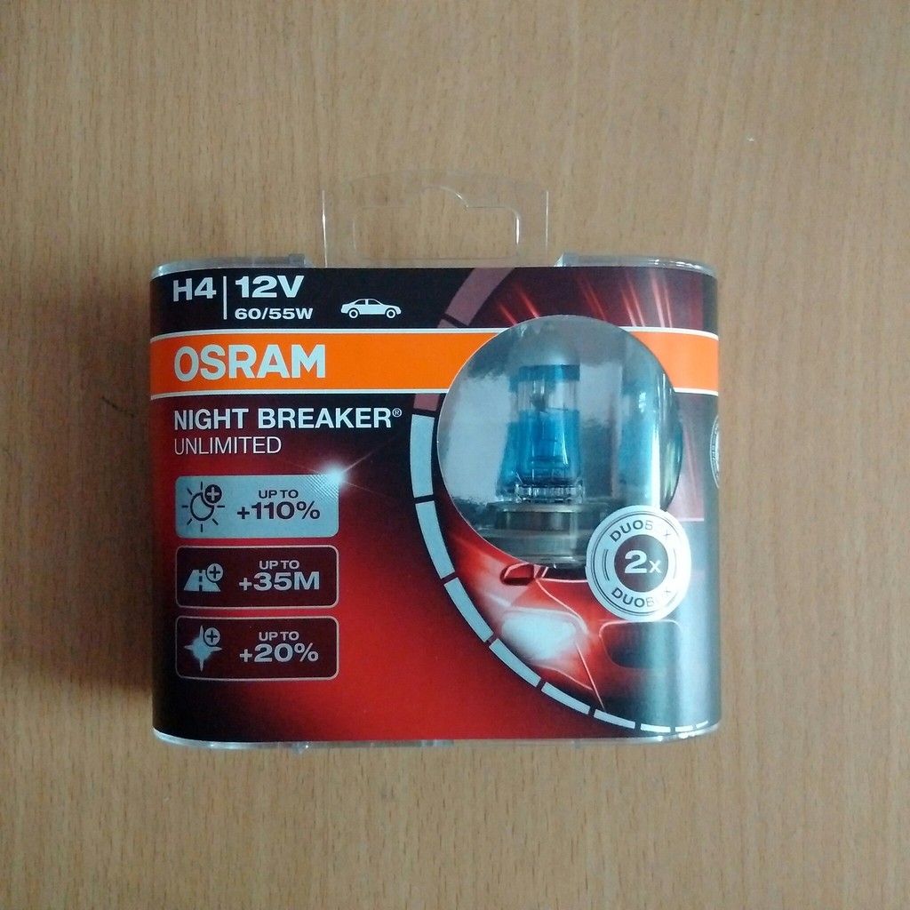 1 đôi bóng đèn tăng sáng, siêu sáng H4 110%- 150% 60/55W - Osram Night Breaker