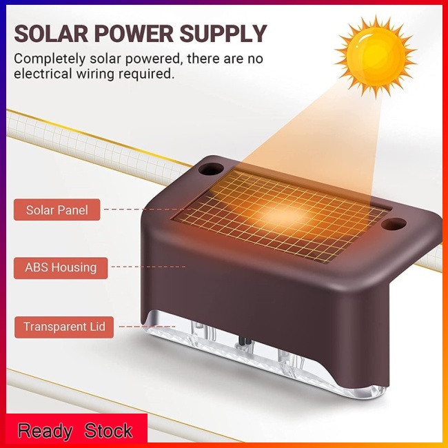 Đèn LED Năng Lượng Mặt Trời Ánh Sáng Trắng Ấm/ Trắng Gắn Cầu Thang Sân Vườn