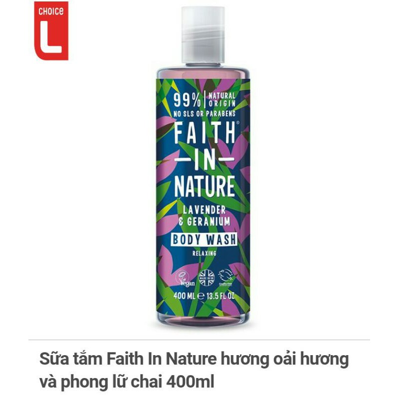 Sữa tắm Faith In Nature hương oải hươngvà phong lữ chai 400ml