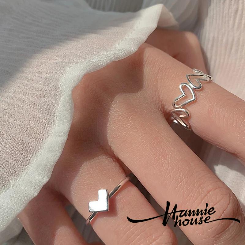 Set 2 nhẫn hở hình trái tim có thể điều chỉnh kích thước cho nữ
