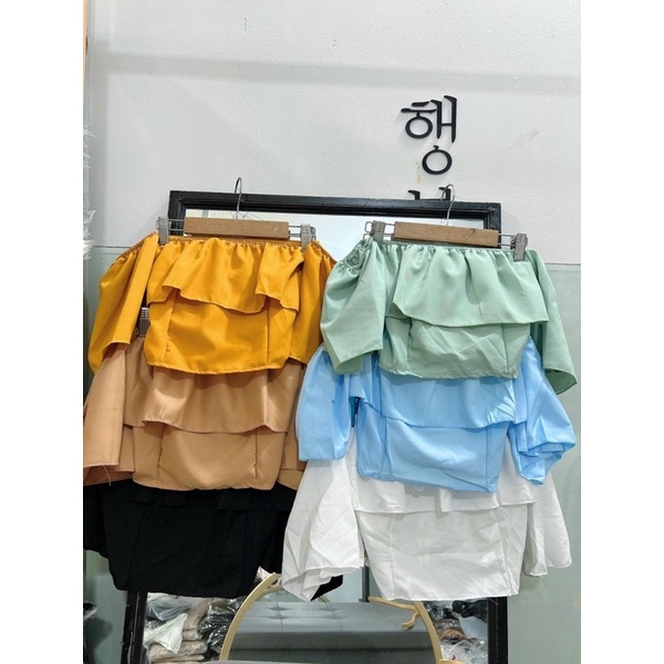 Áo trễ vai croptop có giãn, chất liệu voan mềm mịn hình thật bảng màu shop tự chụp